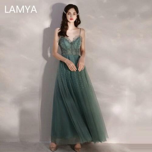 LAMYA Luxurious Sweatheart Long Evening Dress Crystal Beads Formal Gown Elegant Sequined Plus Size Robe De Soiree