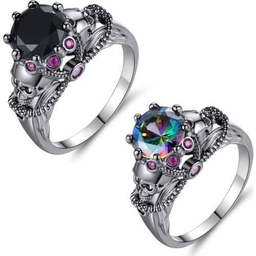 Hip Hop Trend Punk Style Black Non-mainstream Zircon Rings for Men Vintage Black Gold Skull Pierscionki Damskie Fancy Diamond