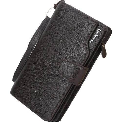 Mens Leather Wallet with Zipper Coin Pocket Long Phone Wallets for Men Card Holder Purse Male Clutch Bag Portmonee Man Luxury