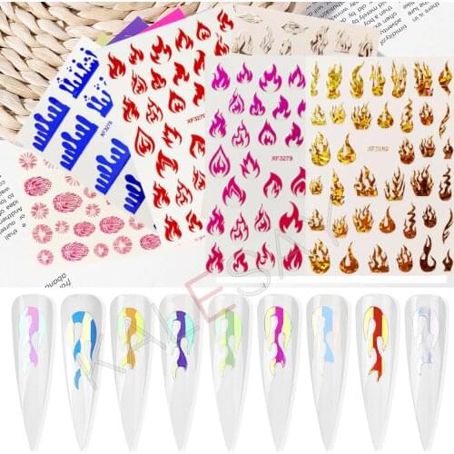 3D 5 Pcs/lot Laser Gold Silver Flame Nails Sticker Decoration Nail Art Decal for Manicure Fire Design Sticker for Foil Adhesive