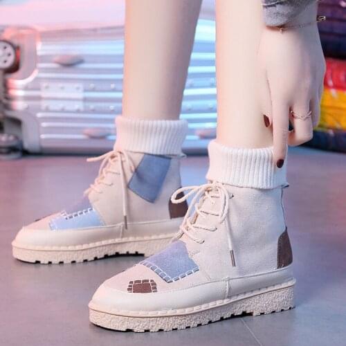 2021 New Autumn and winter explosions suede canvas color matching wild high-top Wool mouthboots women shoes 3 color women boots