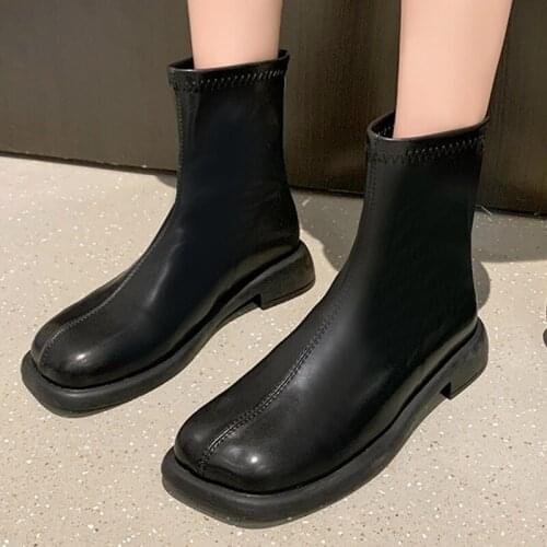 New Women 2021 Autumn Martin Boots Ladies Winter Chelsea Boots Fashion Round Toe Female Ankle Square Heels Shoes Short Boots