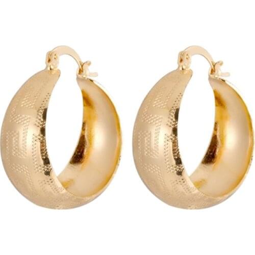 New Arrival Vintage Wide Great Wall Pattern Gold Color Hoop Earring Party Jewelry Gift ZK30 30mm size