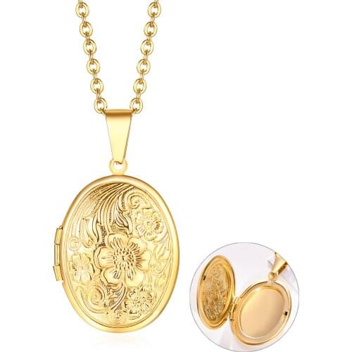 Flower Locket Charm Necklace for Women, Backside Engraved Name Text Pendant, OvalPersonalized Birthday Gift