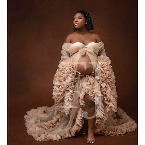 New Maternity Dress for Photoshoot or Non-maternity Events Gowns Layered Sweep Train Long Sleeve платье 2021 Pregnancy Dresses