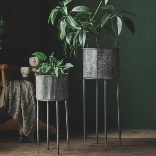 Yaris Wrought Iron Flower Shelf Balcony Floor-standing Retro Living Room Green Sage Orchid Potted Flower Pot Decoration Green Pl