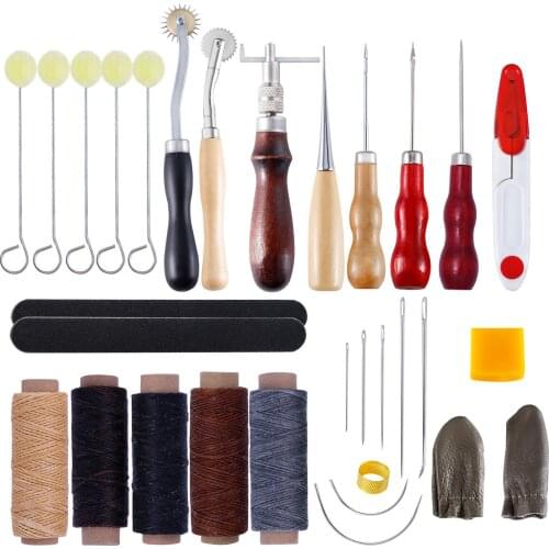 DIY Professional Leather Craft Tools Kit Hand Sewing Stitching Punch Carving Work Saddle Groover Set Accessories DIY Tool box