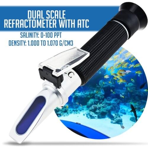 Salinity Refractometer Dual Scale 0-100ppt (0-10%) & 1.000-1.070 Specific Gravity for Seawater Salt ATC