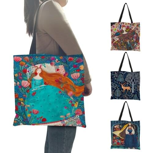 Inbetweening Flower Girl Print Shopping Tote Bag Gift for Student Friend Reusable Shopper Bags Women Fashion Travel Eco Bags