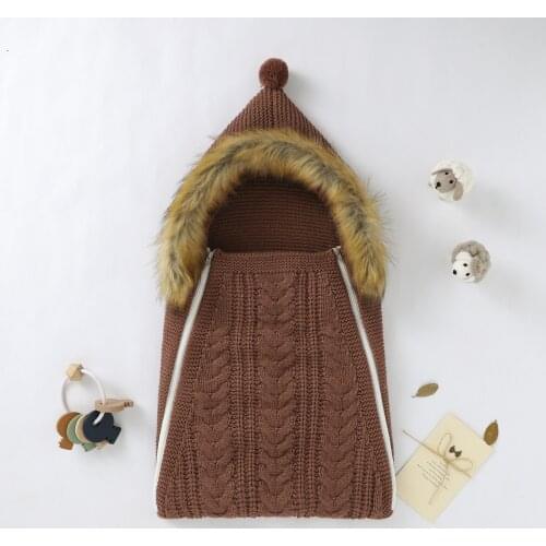 Autumn Winter Warm Baby Sleeping Bags with Hood Solid Knitted Infant Unisex Swaddle Wrap Sleepsack 0-6M Toddler Envelopes Zip Up