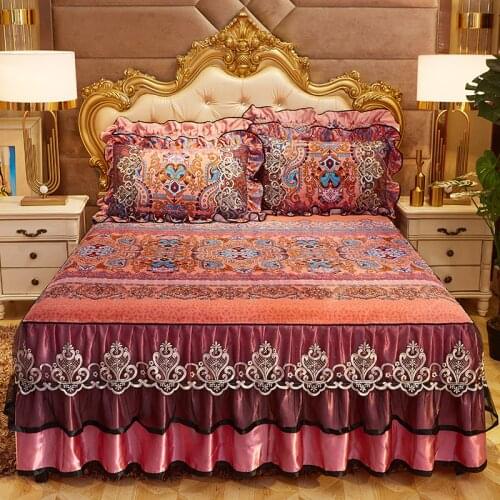Thickened warm milk velvet Bedspread Fitted Sheet Pillowcases 2/3pcs Luxury Princess Lace Embroidery Bedding