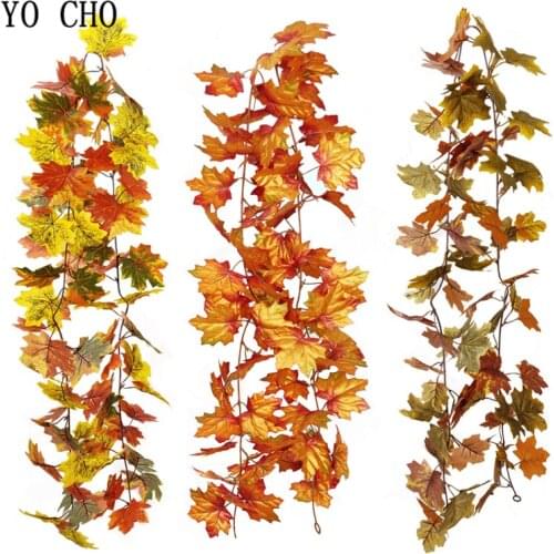 YO CHO Simulation maple leaf rattan beautiful autumn colors Halloween decoration leaf rattan home wall stair railing ornaments