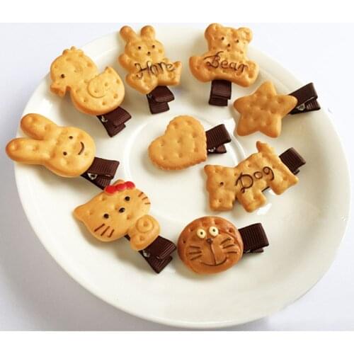 1pcs Lovely Harajuku Hairpin Soft Sister Cookie Bear Hairpin Edge Clamp Simulation Cookies Duckbill Clip Childrens Hair Tools