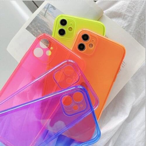 Protective Camera Case For iPhone 11 12Pro Max XR XS Max 8 7 Plus X 12 Soft TPU Colorful Fluorescent Clear Anti-fall Phone Cover