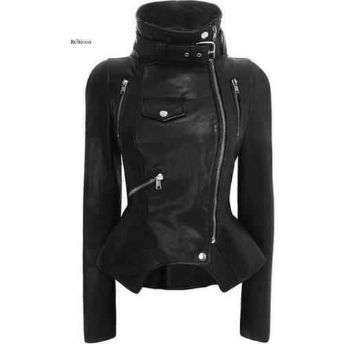 Gothic Faux Leather Coats Women Winter Autumn New Fashion Motorcycle Jacket Black Outerwear Faux Leather PU Jacket Coat HOT