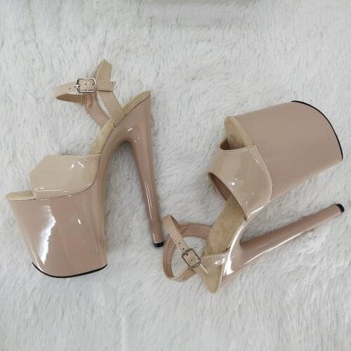 Leecabe 20cm/ 8inches lady shinny beige upper sexy high heel sandals pole dance shoes