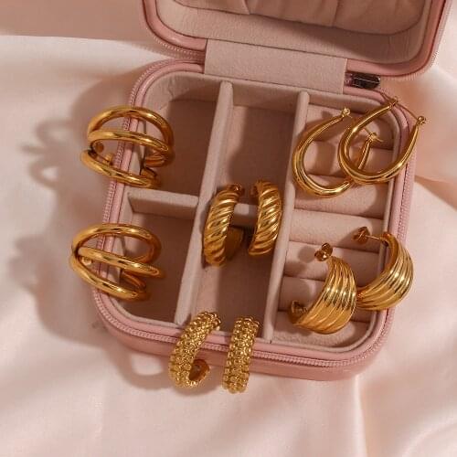 2021 New Design Gold Hoop Earring Jewelry Chunky Croissant Hollow Oval Tube Textured Boat Geometric Statement Hoop Earrings