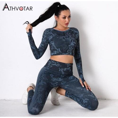 ATHVOTAR Two Piece Jogger Set Women Printed High Waist Fitness Top and Pants Running Tracksuits Sweat Suits Women