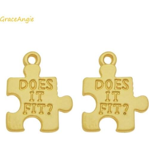 GraceAngie 5-25pcs Gold Jigsaw puzzle Model Charms Jewelry Making Pendant Metal Trendy Handmade Necklace Crafts Accessory