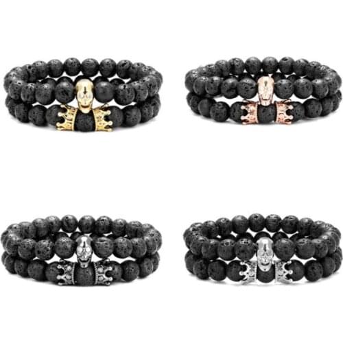 2pcs/lot 8mm skull crown gold silver copper cz zircon cubic zirconia beads bohemian Bracelet Stone Bangles 3g3d