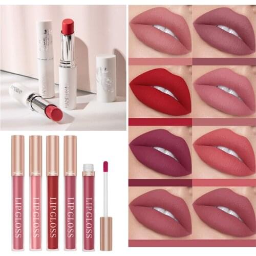 2PCS Sexy Makeup Lip Gloss Lipstick Matte Non-stick Cup Waterproof Natural Long Lasting Lipsticks Lips Tint Beauty Cosmetics