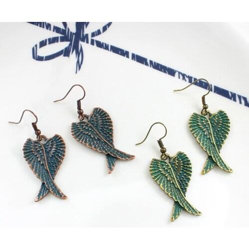 2019 New Arrival Double Green Blue Angel Wings Drop Earring Elegant Women Jewelry Vocation Birthday Gifts
