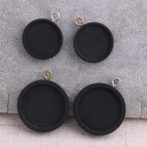 4pcs 20/25mm Inner Size Black Color Round Wood Cabochon Base Setting Charms Pendant Necklace Findings 8D
