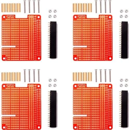 4Pcs GPIO Breakout DIY Breadboard PCB Shield Red Expansion Board Kit Compatible for Raspberry Pi 4 3 2 B+ A