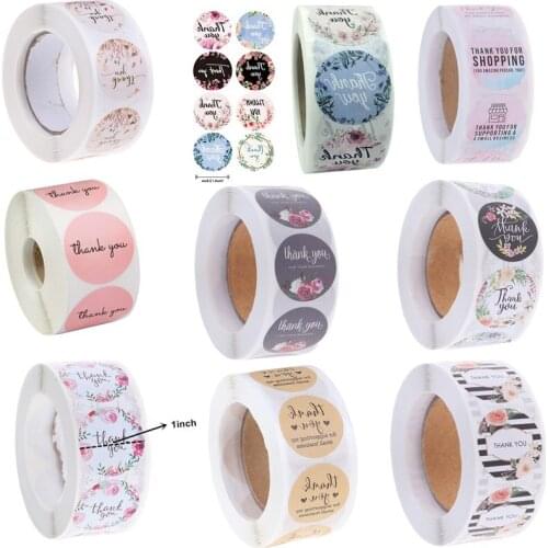 500pcs/roll Gift Sticker Round Floral Thank You Stickers Scrapbooking For Wedding Package Seal Labels Custom Sticker Decoration