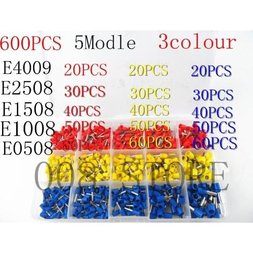 600pcs/lot Bootlace cooper Ferrules kit set Wire Copper Crimp Connector Insulated Cord Pin End Terminal