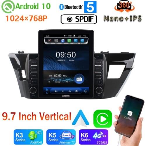 9.7" Vertical Tesla Android 10 SPDIF Car Media Radio GPS PX6 4+64G For Toyota Corolla Levin E160 E170 E180 2014-2017 360 Camera