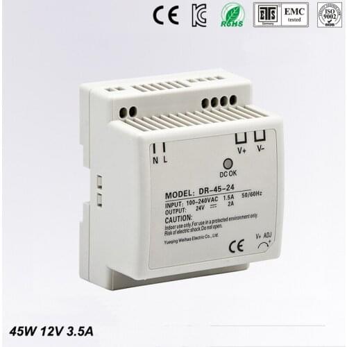 Free Shipping CE RoHS Certificated 45w 12v Din Rail Switching Power Supply For Industry