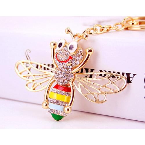 Dormon Gracious Enamel Bee Crystal Keyrings Key Chains Holder For Car Purse Bag Pendant Buckle Best Gift Keychains DK246