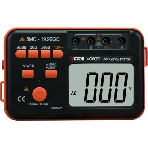 VICTOR VC60D+ Digital Insulation Tester 1000V 2500V, Megger MegOhm Resistance Meter