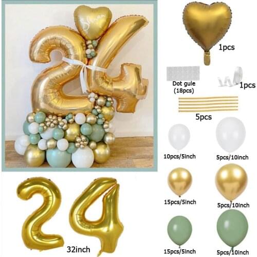 CYUAN 18 20 30 50 Years old Kid Adult Birthday Party Decoration Balloon Gold 32inch Number Balloon Set DIY Balls Stand Column