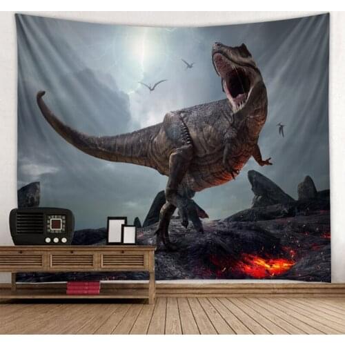 Dinosaur on the volcano tapestry polyester printing background hanging fabric factory direct sales can be customized size