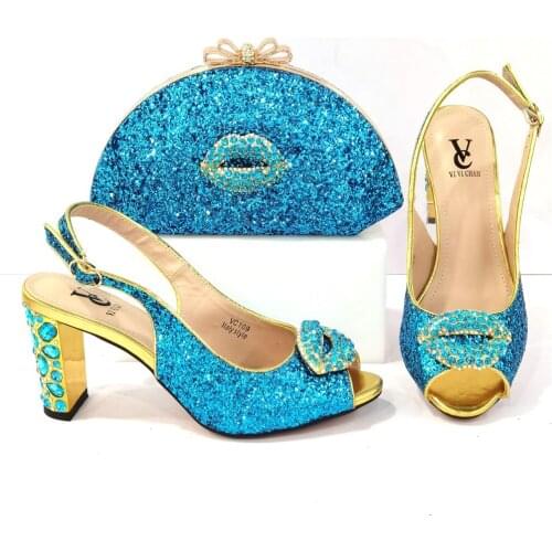 Italian Shoes with Matching Bag for Women African Ladies Italian Shoes and Bags Set Decorated with Rhineston Metal Decoration