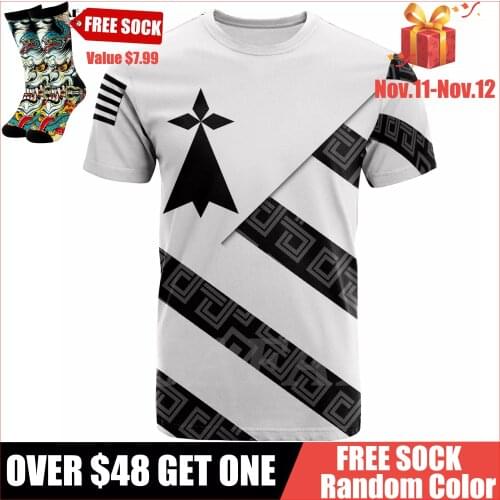 CELTIC BRITTANY FLAG STYLE 3D High Quallity T-shirt Over Printed Round Neck Men Unisex Harajuku Casual Top Drop Ship