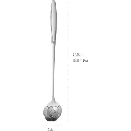 Chinese Style Long Handle Rose Flowers Coffee Tea Spoon 304 Stainless Steel Latte Ladle Multifunction Cafe Spoon Measuring Milk