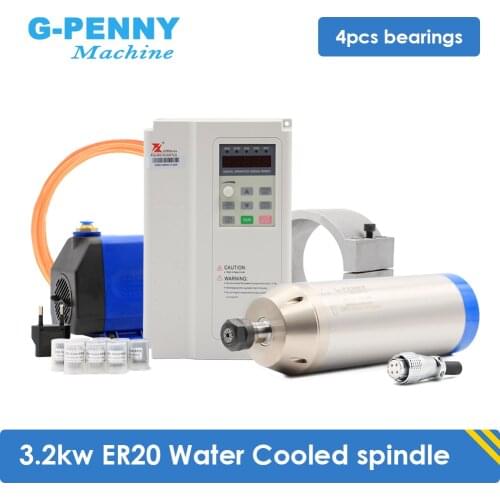 New Arrival! 3.2kw water cooled spindle kit bullet type better waterproof 4 pcs ceramic ball bearings & Fuling inverter