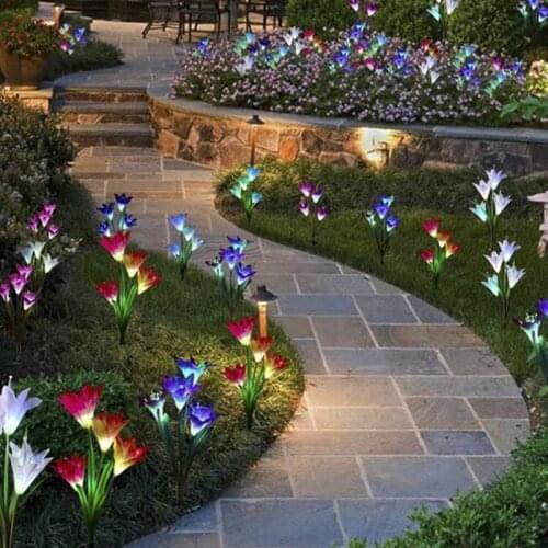 2pcs/lot Solar lamp For Garden Decoration LED Solar Lamp Colorful Lily Flowers Christmas Outdoor Lighting Waterproof Solar Light