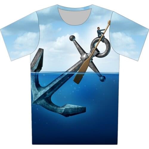 2019 Summer Boys Girls Blue Sky Ships Anchor Fishing Sailboat Dolphin Sea Print T-shirt Children 3D T shirt Kids Fashion Tshirt