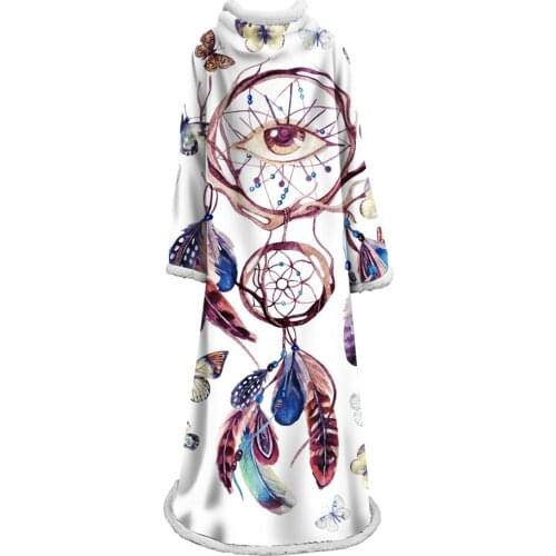 Dreamcatcher Sherpa Sleeve Blanket Feather Blue Plush Throw Blankets for Kids Adult Thin Soft Quilt Drop Shipping