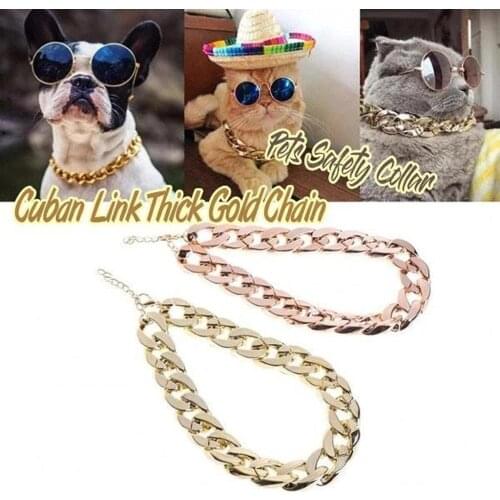 Fashion Pet Dog Necklace Collars Thick Gold Chain Plated Plastic Identified Safety Collar Puppy Dogs Supplies 45cm Cuban Link