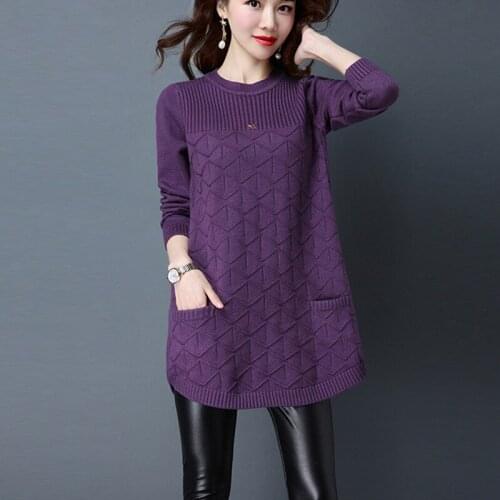 Fashion Knitted Sweater Women Plus Size Pullover Loose Warm Dress Long Sleeve Soft Jumper With Pocket O-Neck Casual Female Tops