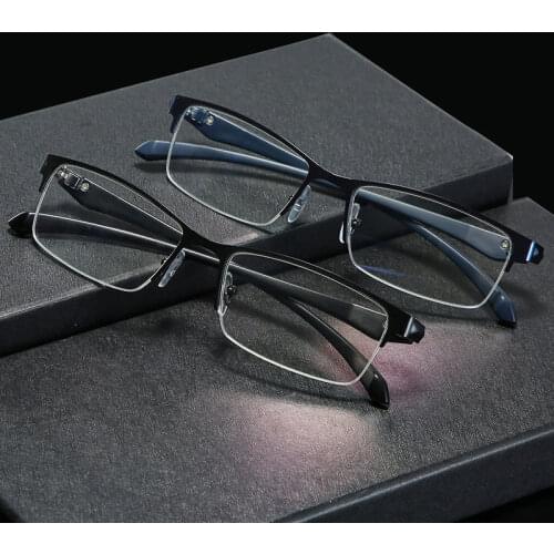 2020 New Metal Frame Reading Glasses Men Half-frame Business Eyewear Double-light Presbyopic Eyewear Anti Blue Light Glasses