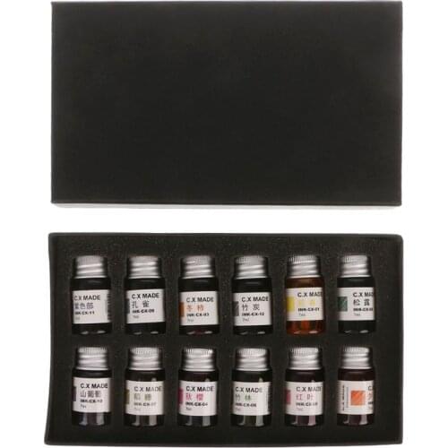 12pcs Gold Powder Colored Bottled Glass Dip Pen Ink Set Fountain Writing Signature Box Gift 7ML
