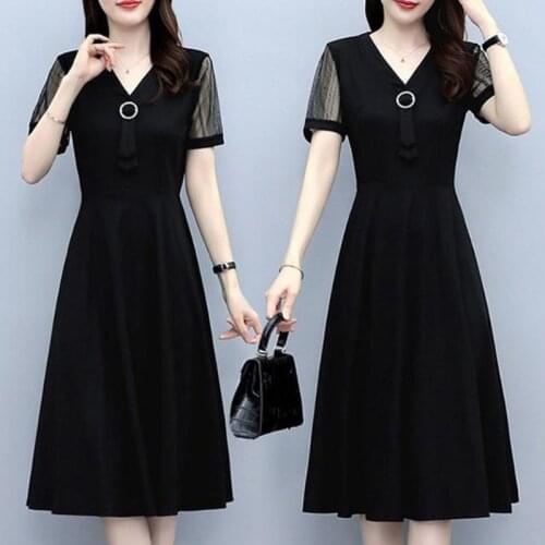 Summer 2021 New Short Sleeve Dress Womens Large Size Waist Slim Medium And Long Lady Casual Womens Long Skirt
