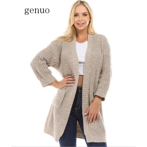 New Genuo Supply Of Goods Autumn And Winter New Style Long Knitted Cardigan Colorful Thread Weaving Pocket Slit Hemline