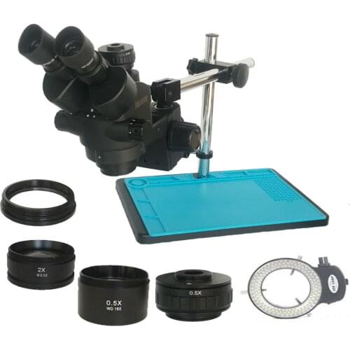 New Optical instruments 3.5X-90X industrial Trinocular stereo microscope 0.5X adapter for jewelry mobile phone PCB Repair